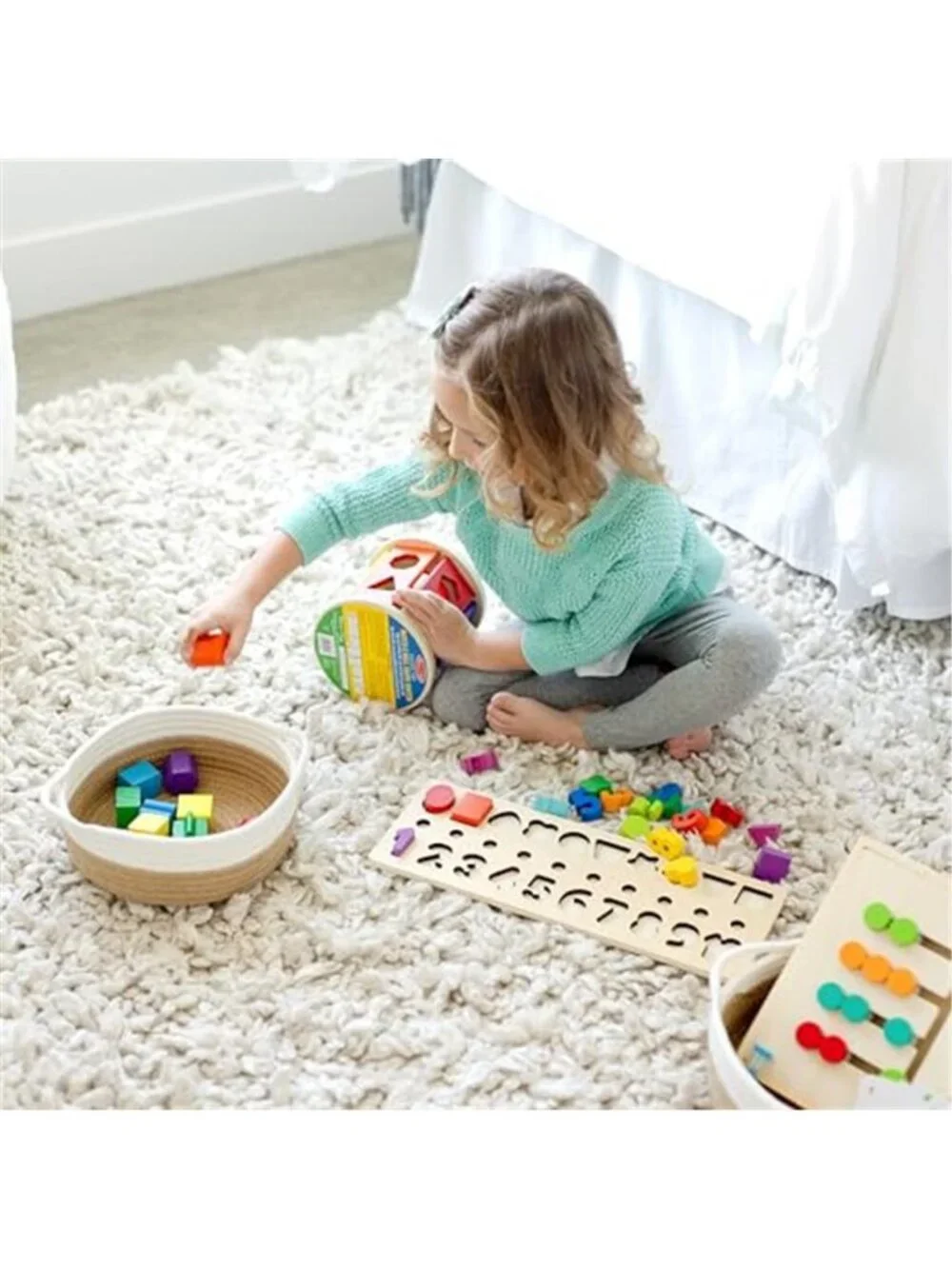 New 5-Piece Round Woven Cotton Rope Storage Baskets for Organizing, Small Shallo
